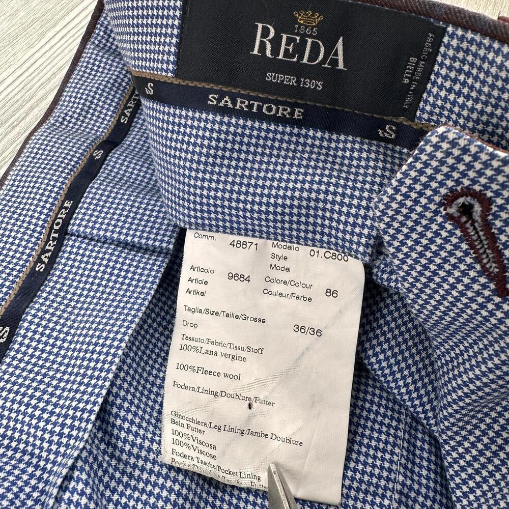 Satore Dress Pants Mens 35x30 Red Orange Check Plaid Reda Super 130's Wool - Picture 2 of 8